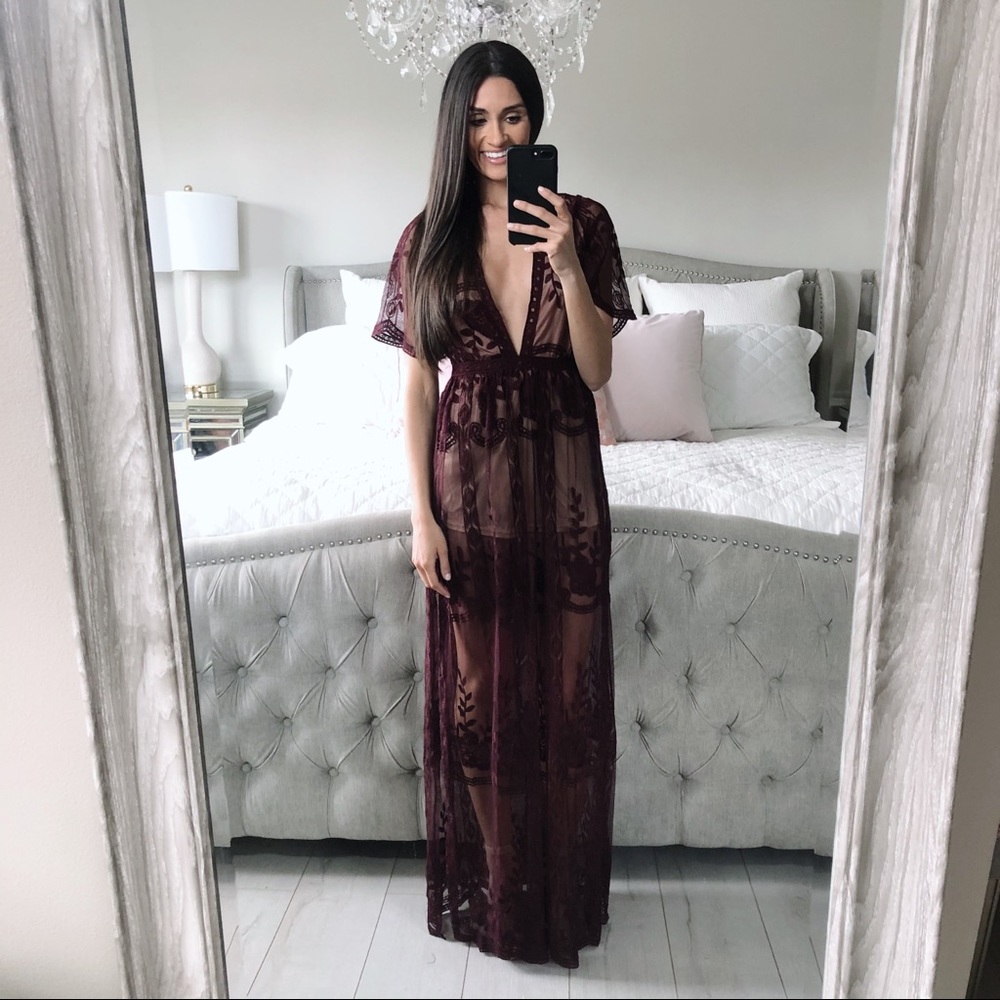 FINAL 2!!! Burgundy Lace Maxi Romper - Picture 4 of 16